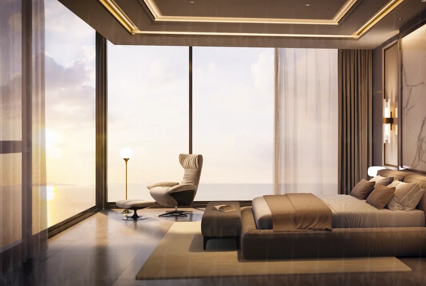 Riviera Palm Beach — bedroom with panoramic sea view