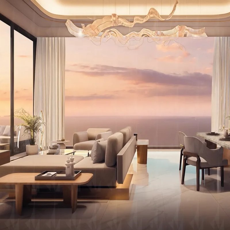 Riviera Palm Beach — living and dining area with sea view
